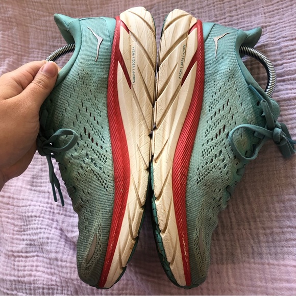 HOKA Clifton 8 Blue and Red Running Walking Shoe Sneakers - Picture 5 of 11